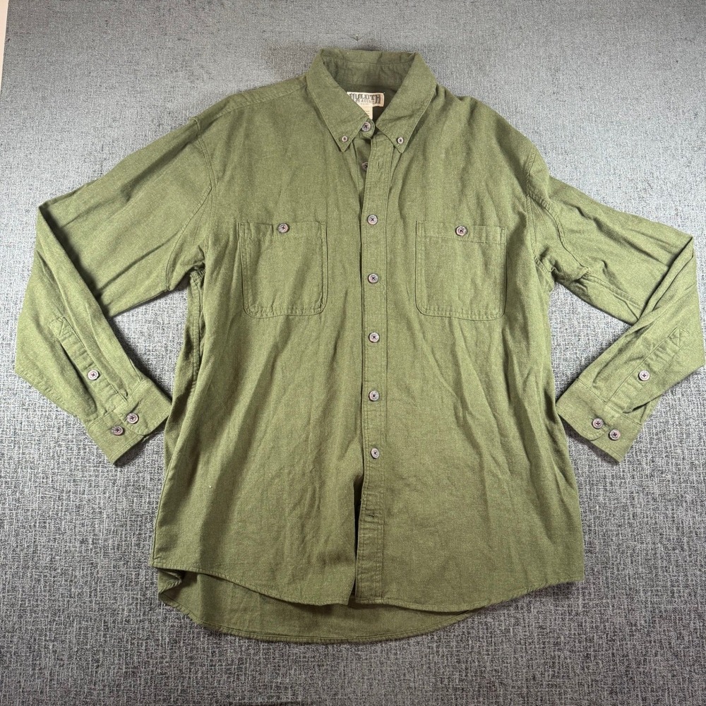 Duluth Trading Co Mens XL Tall Olive Green Cotton Flannel Button Down Shirt Work